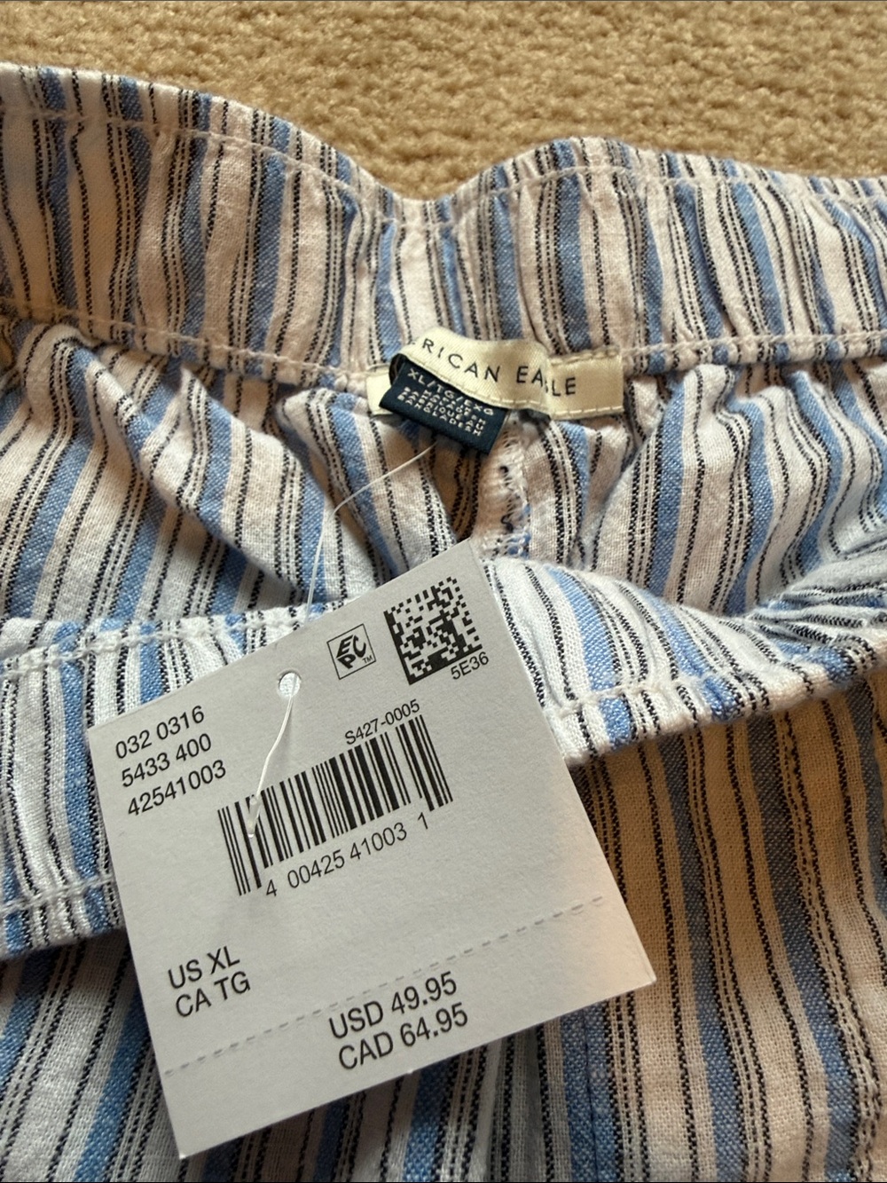 American Eagle Outfitters Blue & White Striped Wide Leg Pants - Picture 2 of 3